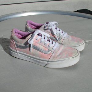 VANS OLDSKOOL LOW SNEAKERS PASTEL PINK & SILVER BIG KIDS MISSY GIRLS SIZE 3 CUTE